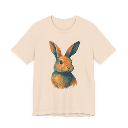 Golden Hour Bunny Unisex Short Sleeve Shirt – Painterly Rabbit Portrait T-Shirt - Artistic Graphic Tee for Animal Lovers - Unique Artwork