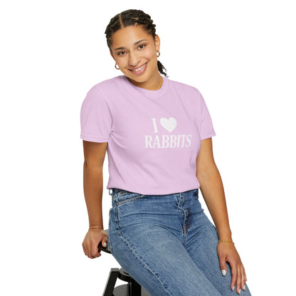 I ♥ Rabbits – Garment-Dyed Unisex Tee for Bunthusiasts - I Love Rabbits T-Shirt for Bunny Lovers
