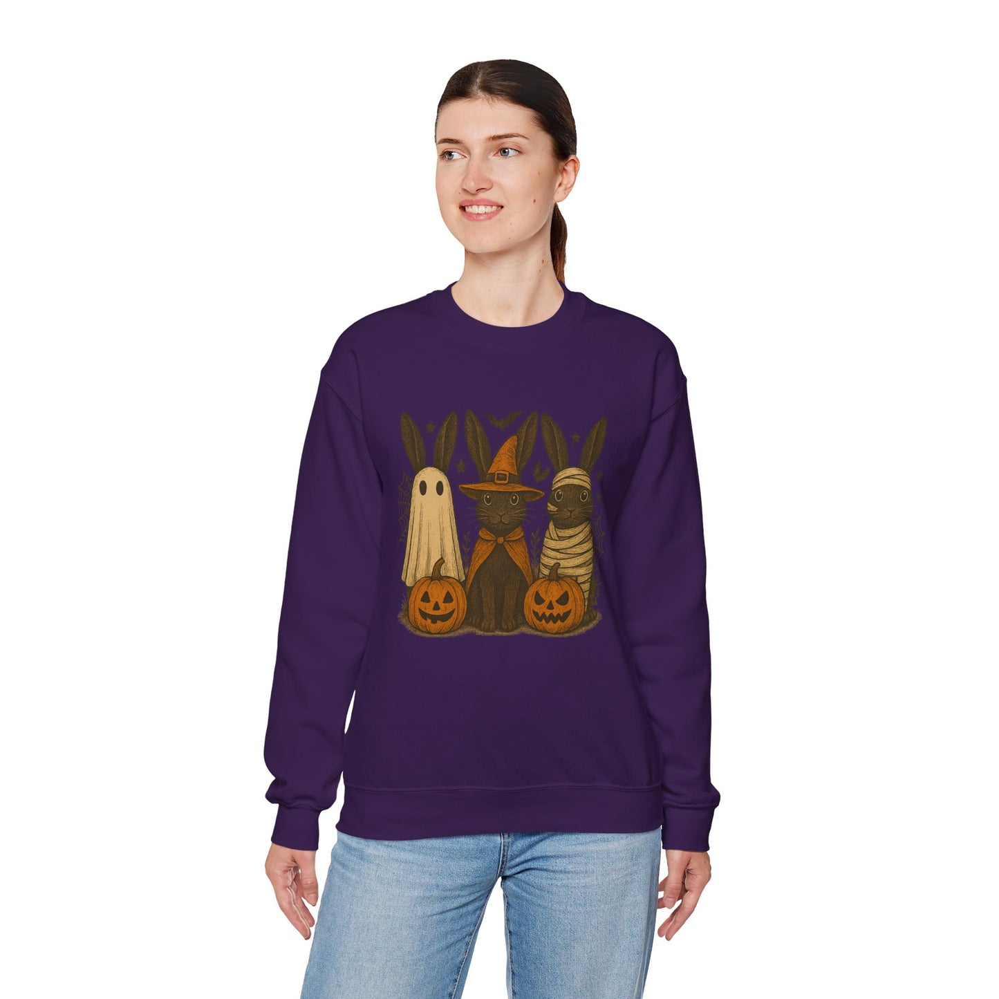 Ghosts, Witches & Mummies—Oh My! Halloween Bunny Sweatshirt - Cozy Fall Rabbit Apparel - Unisex Spooky Season Crewneck