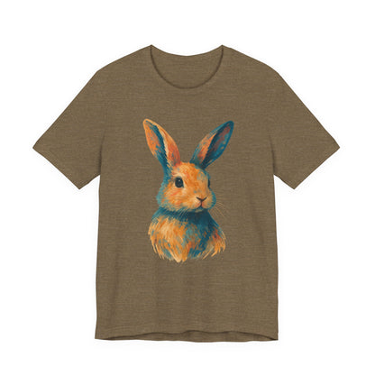 Golden Hour Bunny Unisex Short Sleeve Shirt – Painterly Rabbit Portrait T-Shirt - Artistic Graphic Tee for Animal Lovers - Unique Artwork