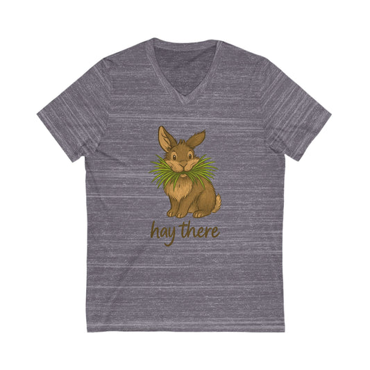 Hay There Bunny V-Neck Shirt – Farm, Rabbitry & Rabbit Lover Classic Tee - Funny Unisex Animal T-Shirt