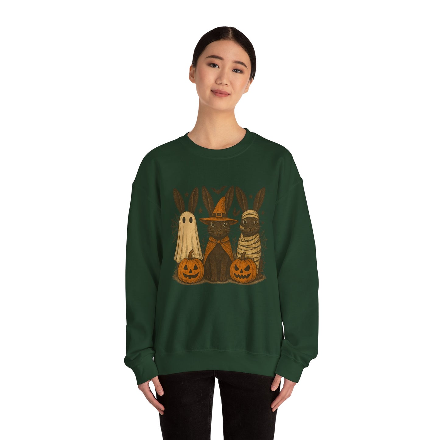 Ghosts, Witches & Mummies—Oh My! Halloween Bunny Sweatshirt - Cozy Fall Rabbit Apparel - Unisex Spooky Season Crewneck