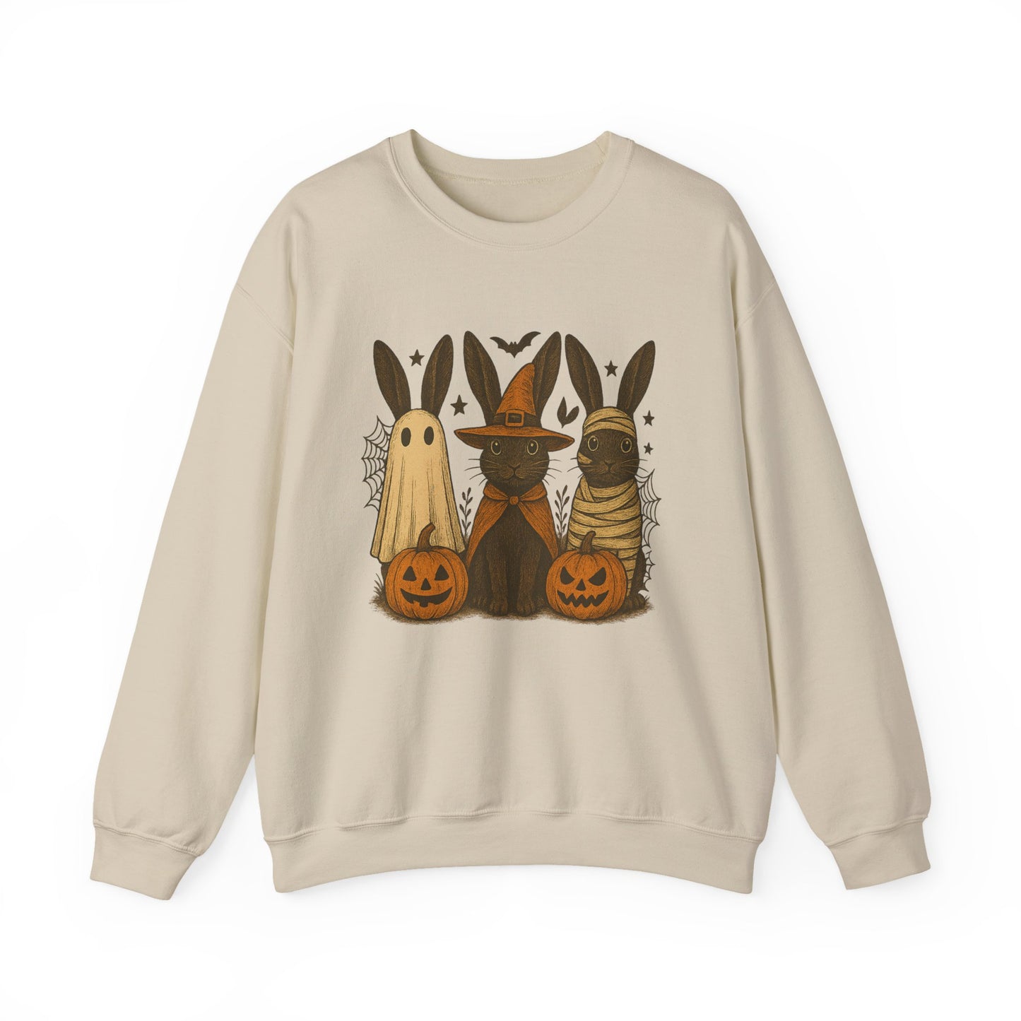 Ghosts, Witches & Mummies—Oh My! Halloween Bunny Sweatshirt - Cozy Fall Rabbit Apparel - Unisex Spooky Season Crewneck