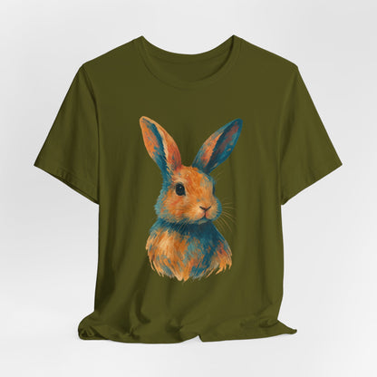 Golden Hour Bunny Unisex Short Sleeve Shirt – Painterly Rabbit Portrait T-Shirt - Artistic Graphic Tee for Animal Lovers - Unique Artwork