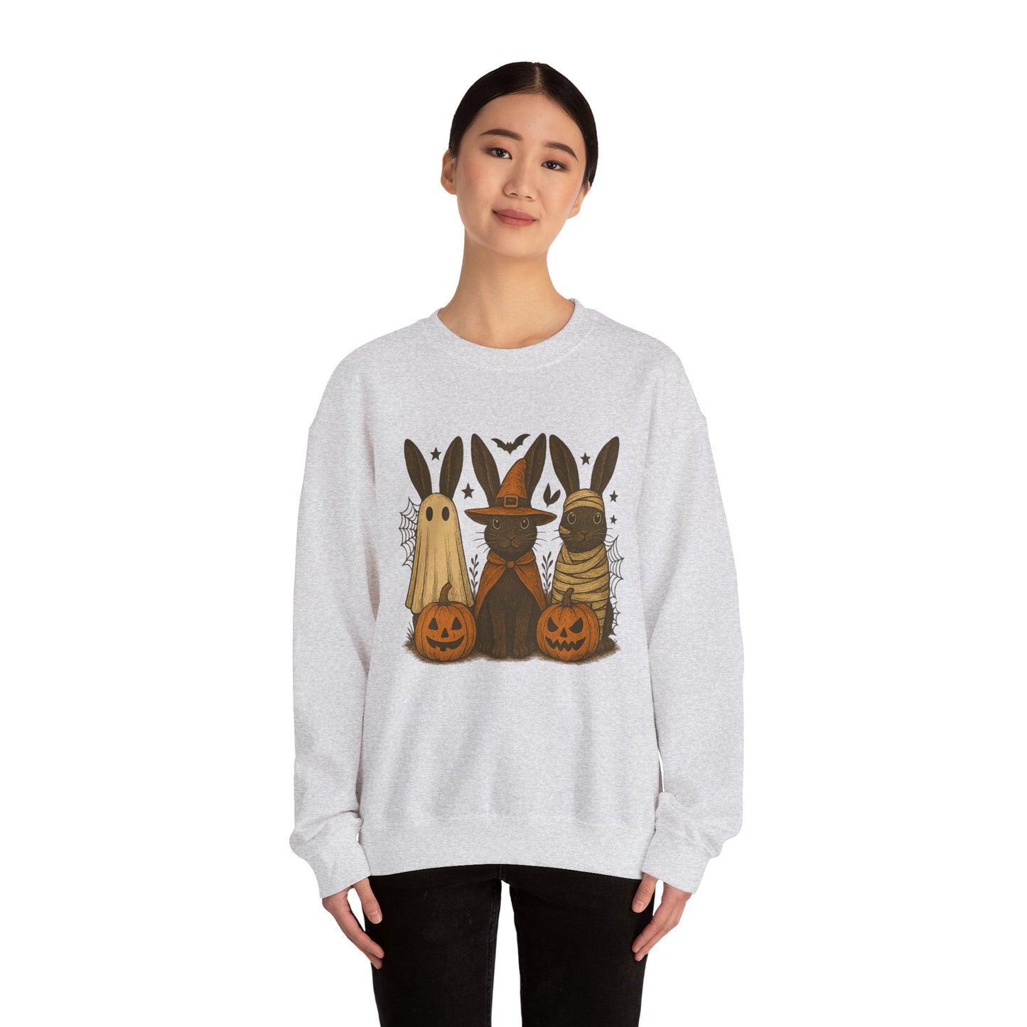 Ghosts, Witches & Mummies—Oh My! Halloween Bunny Sweatshirt - Cozy Fall Rabbit Apparel - Unisex Spooky Season Crewneck