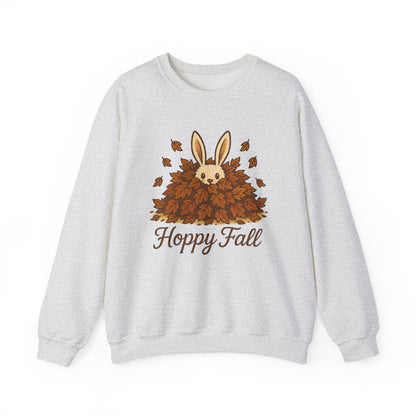 Hoppy Fall – Unisex Cozy Sweatshirt | Rabbit & Autumn Leaves Comfy Crewneck | Fall Fashion - Seasonal Halloween Gift