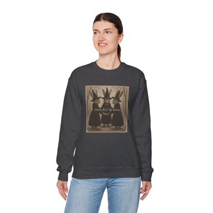 Girls Will Be Girls – Witchy Rabbit Crewneck Sweatshirt | Cozy Whimsical Rabbit Sweatshirt for Girls & Women - Halloween & Fall Collection