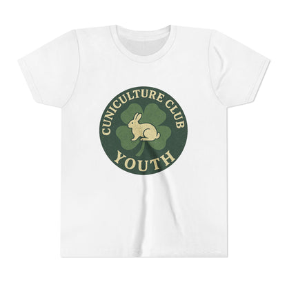 Cuniculture Club Youth Unisex T-Shirt – Distressed Clover & Bunny Emblem Tee - Fun Farm Kids Rabbit Club Shirt