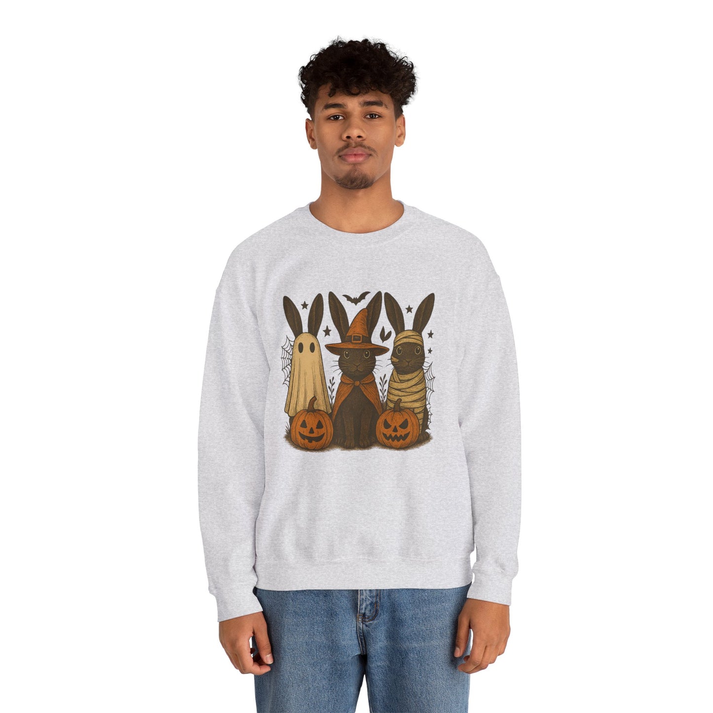 Ghosts, Witches & Mummies—Oh My! Halloween Bunny Sweatshirt - Cozy Fall Rabbit Apparel - Unisex Spooky Season Crewneck