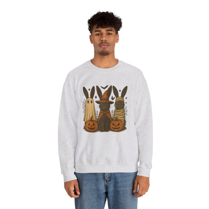 Ghosts, Witches & Mummies—Oh My! Halloween Bunny Sweatshirt - Cozy Fall Rabbit Apparel - Unisex Spooky Season Crewneck