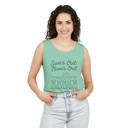 Sun's Out, Bun’s Out Tank Top – Funny Bunny Bums Summer Tee - Unisex Garment-Dyed | Beach Vibes - Vacation Apparel