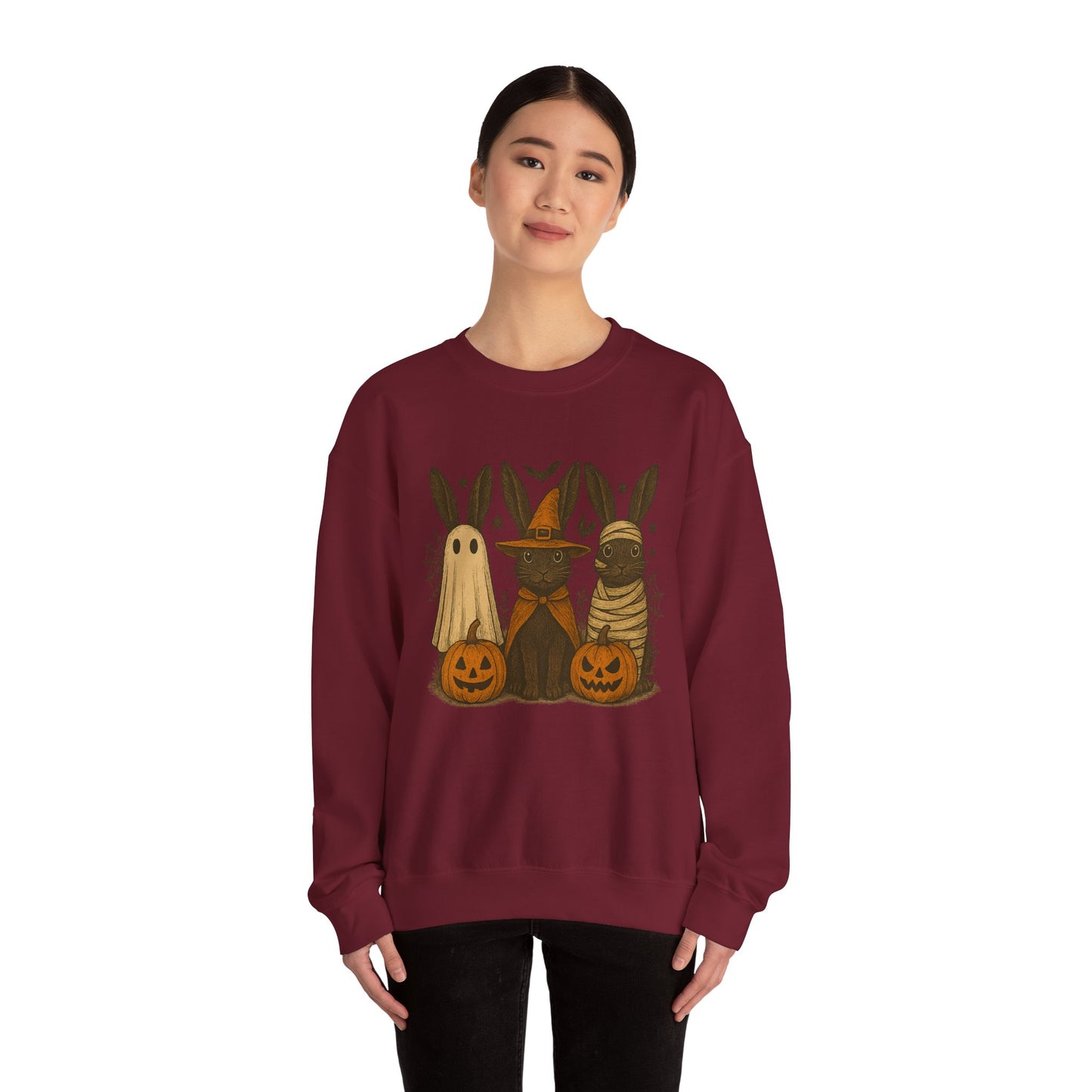 Ghosts, Witches & Mummies—Oh My! Halloween Bunny Sweatshirt - Cozy Fall Rabbit Apparel - Unisex Spooky Season Crewneck