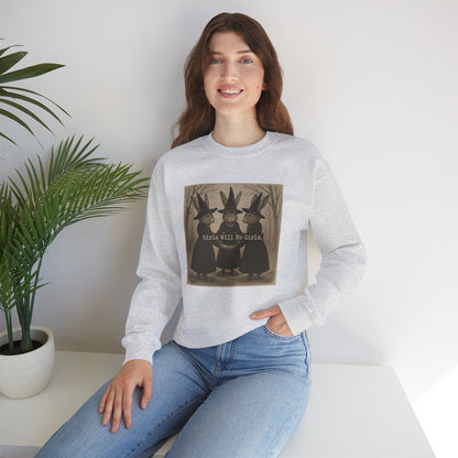 Girls Will Be Girls – Witchy Rabbit Crewneck Sweatshirt | Cozy Whimsical Rabbit Sweatshirt for Girls & Women - Halloween & Fall Collection