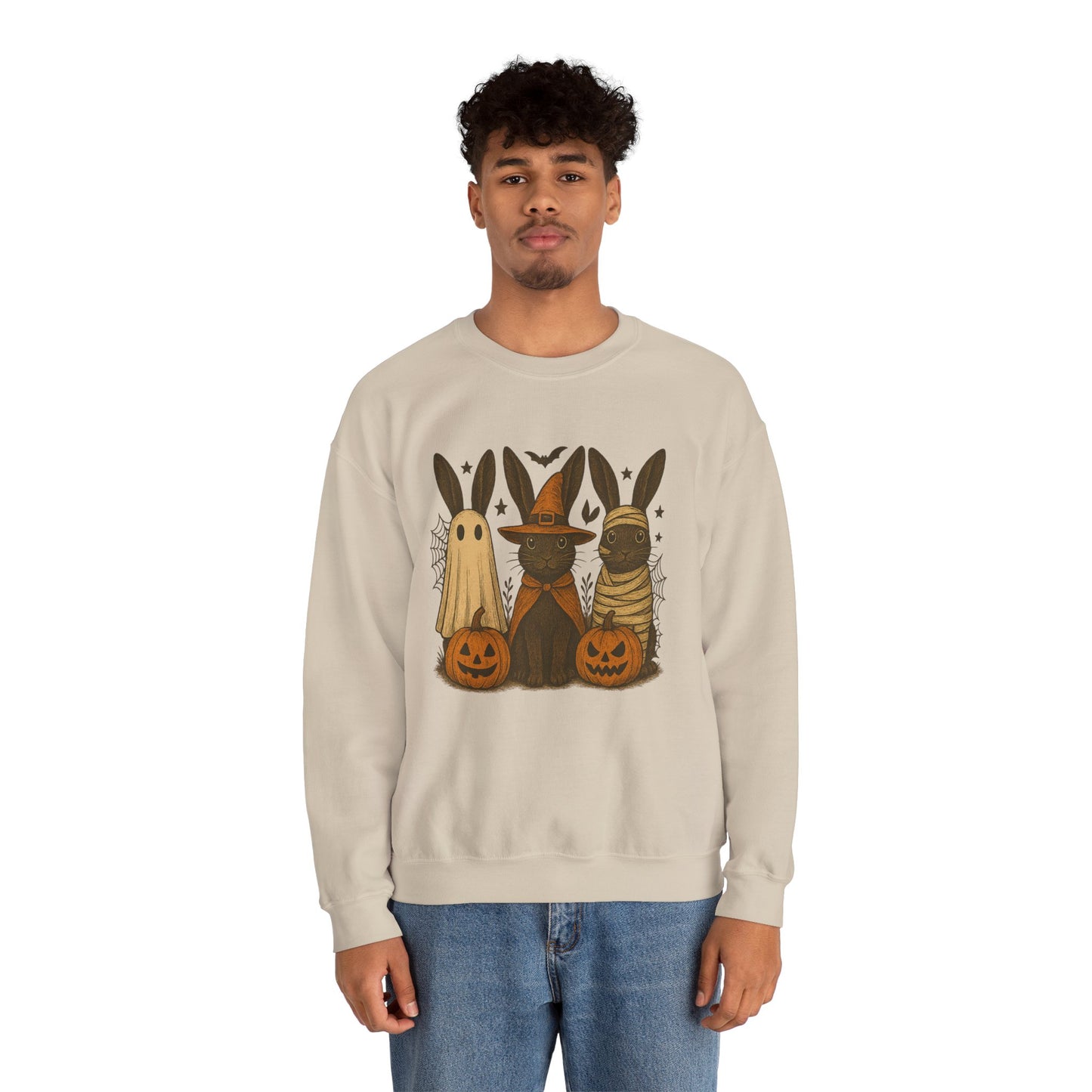 Ghosts, Witches & Mummies—Oh My! Halloween Bunny Sweatshirt - Cozy Fall Rabbit Apparel - Unisex Spooky Season Crewneck