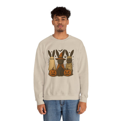 Ghosts, Witches & Mummies—Oh My! Halloween Bunny Sweatshirt - Cozy Fall Rabbit Apparel - Unisex Spooky Season Crewneck