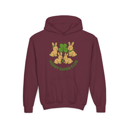Youth “Hoppy Clover Club” Heavy Blend Hooded Sweatshirt – Lucky Rabbits & Clover Design