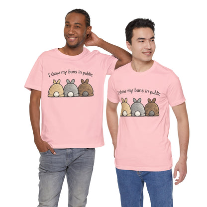 "I Show My Buns in Public" T-Shirt – Rabbit Show Exhibitor Tee | Funny Unisex Bunny Apparel