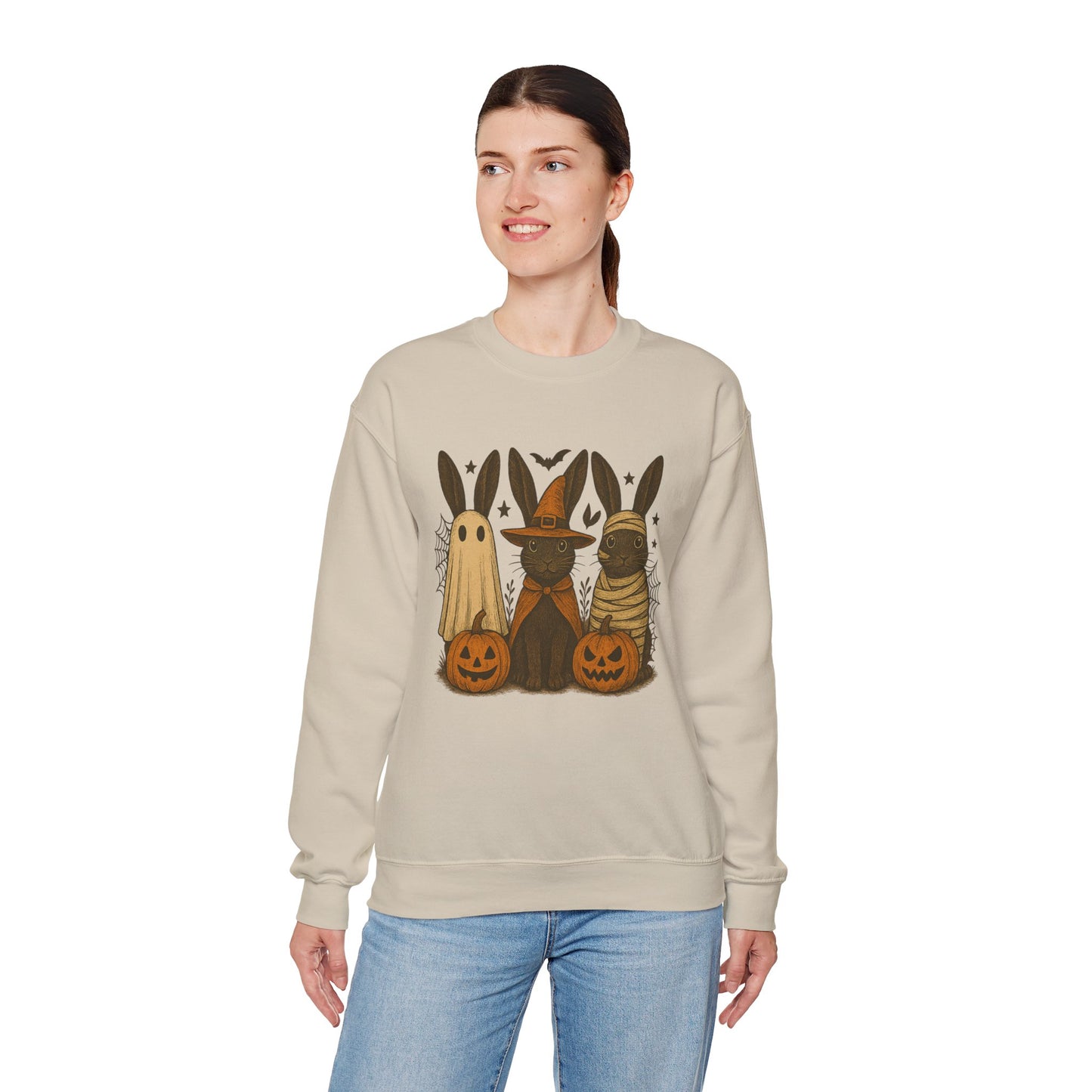 Ghosts, Witches & Mummies—Oh My! Halloween Bunny Sweatshirt - Cozy Fall Rabbit Apparel - Unisex Spooky Season Crewneck