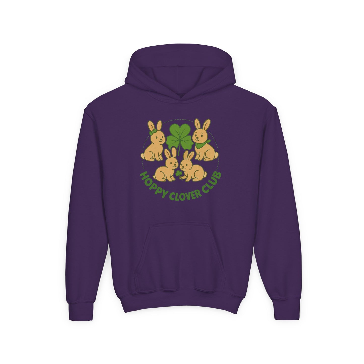 Youth “Hoppy Clover Club” Heavy Blend Hooded Sweatshirt – Lucky Rabbits & Clover Design