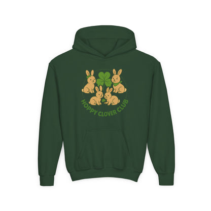 Youth “Hoppy Clover Club” Heavy Blend Hooded Sweatshirt – Lucky Rabbits & Clover Design