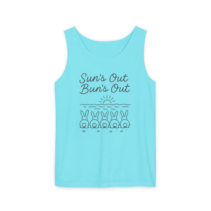 Sun's Out, Bun’s Out Tank Top – Funny Bunny Bums Summer Tee - Unisex Garment-Dyed | Beach Vibes - Vacation Apparel