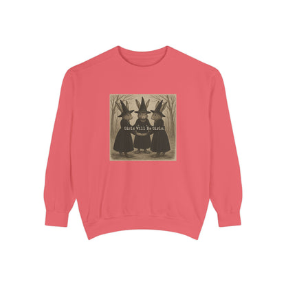 Girls Will Be Girls Rabbit Witch Circle – Garment-Dyed Bunny Sweatshirt | Halloween & Fall Collection