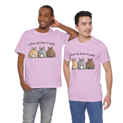 "I Show My Buns in Public" T-Shirt – Rabbit Show Exhibitor Tee | Funny Unisex Bunny Apparel