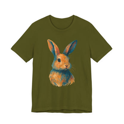 Golden Hour Bunny Unisex Short Sleeve Shirt – Painterly Rabbit Portrait T-Shirt - Artistic Graphic Tee for Animal Lovers - Unique Artwork