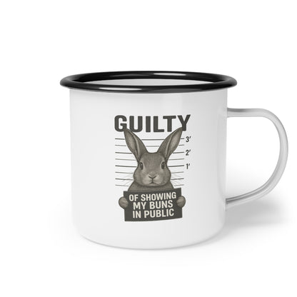 Guilty Bunny Enamel Camp Cup – Funny Mug for Rabbit & Coffee Lovers - Camping & Outdoors Gear - Bun Show Exhibitors