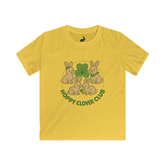 Hoppy Clover Club – Kids Softstyle Tee - Cute Bunny Rabbit T-Shirt - Farm Fun Children's Apparel
