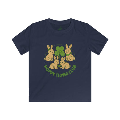 Hoppy Clover Club – Kids Softstyle Tee - Cute Bunny Rabbit T-Shirt - Farm Fun Children's Apparel
