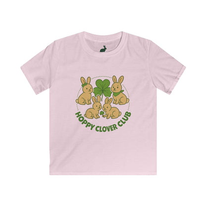 Hoppy Clover Club – Kids Softstyle Tee - Cute Bunny Rabbit T-Shirt - Farm Fun Children's Apparel