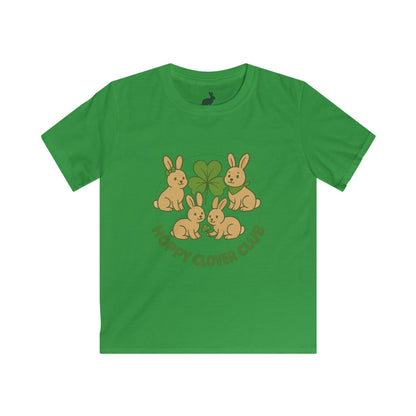 Hoppy Clover Club – Kids Softstyle Tee - Cute Bunny Rabbit T-Shirt - Farm Fun Children's Apparel