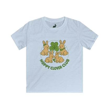 Hoppy Clover Club – Kids Softstyle Tee - Cute Bunny Rabbit T-Shirt - Farm Fun Children's Apparel