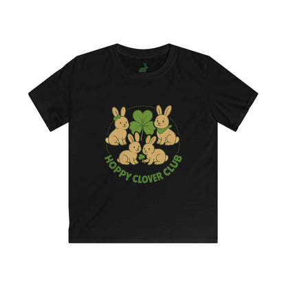 Hoppy Clover Club – Kids Softstyle Tee - Cute Bunny Rabbit T-Shirt - Farm Fun Children's Apparel