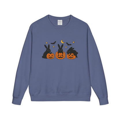 Pumpkin Patch Bunnies Halloween Sweatshirt – Rabbit & Jack-o’-Lantern Crewneck | Cozy Fall Fashion Unisex Apparel - Spooky Season Gift