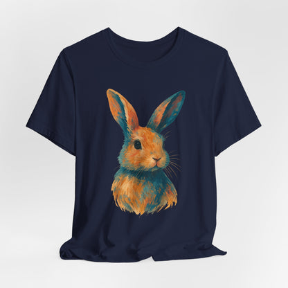 Golden Hour Bunny Unisex Short Sleeve Shirt – Painterly Rabbit Portrait T-Shirt - Artistic Graphic Tee for Animal Lovers - Unique Artwork