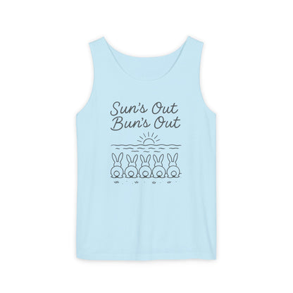 Sun's Out, Bun’s Out Tank Top – Funny Bunny Bums Summer Tee - Unisex Garment-Dyed | Beach Vibes - Vacation Apparel