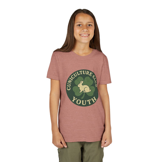 Cuniculture Club Youth Unisex T-Shirt – Distressed Clover & Bunny Emblem Tee - Fun Farm Kids Rabbit Club Shirt