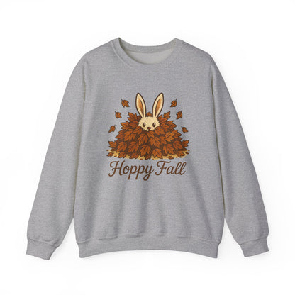 Hoppy Fall – Unisex Cozy Sweatshirt | Rabbit & Autumn Leaves Comfy Crewneck | Fall Fashion - Seasonal Halloween Gift