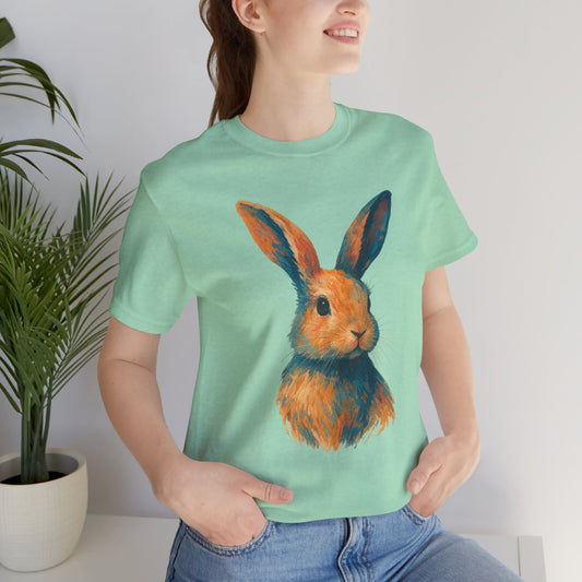 Golden Hour Bunny Unisex Short Sleeve Shirt – Painterly Rabbit Portrait T-Shirt - Artistic Graphic Tee for Animal Lovers - Unique Artwork