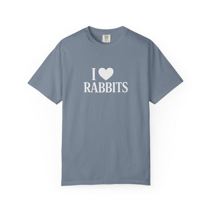 I ♥ Rabbits – Garment-Dyed Unisex Tee for Bunthusiasts - I Love Rabbits T-Shirt for Bunny Lovers