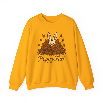 Hoppy Fall – Unisex Cozy Sweatshirt | Rabbit & Autumn Leaves Comfy Crewneck | Fall Fashion - Seasonal Halloween Gift