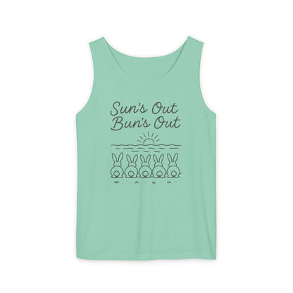 Sun's Out, Bun’s Out Tank Top – Funny Bunny Bums Summer Tee - Unisex Garment-Dyed | Beach Vibes - Vacation Apparel