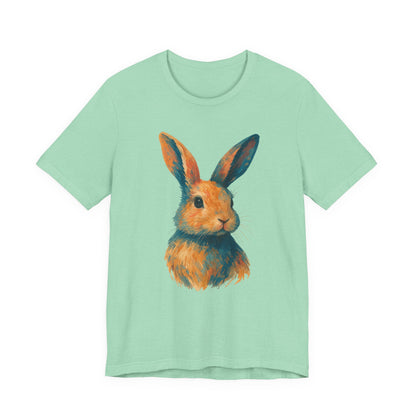Golden Hour Bunny Unisex Short Sleeve Shirt – Painterly Rabbit Portrait T-Shirt - Artistic Graphic Tee for Animal Lovers - Unique Artwork