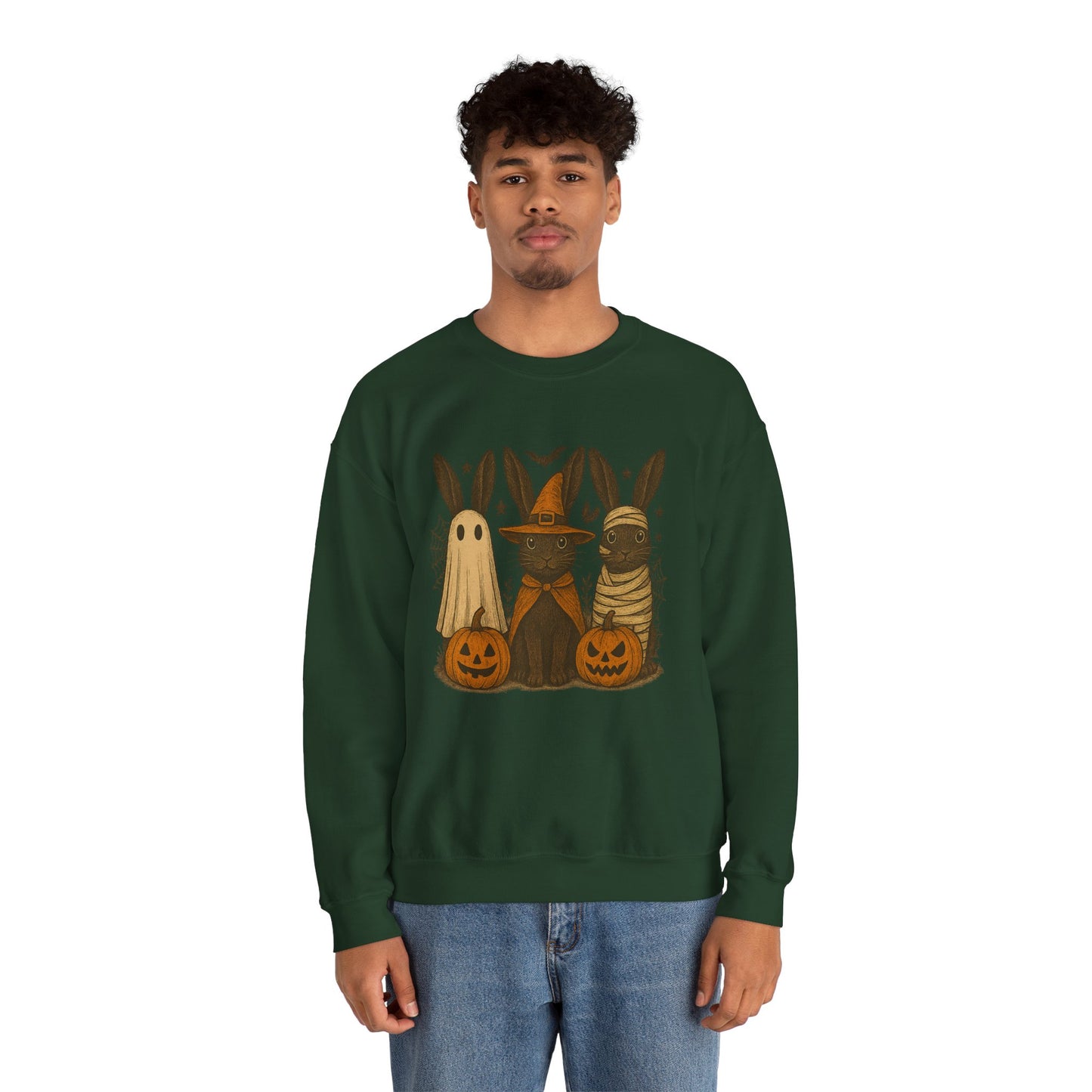 Ghosts, Witches & Mummies—Oh My! Halloween Bunny Sweatshirt - Cozy Fall Rabbit Apparel - Unisex Spooky Season Crewneck