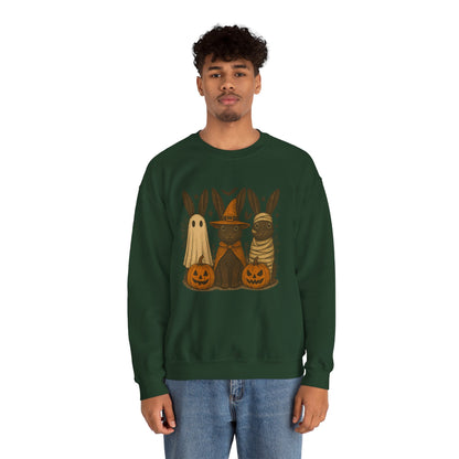Ghosts, Witches & Mummies—Oh My! Halloween Bunny Sweatshirt - Cozy Fall Rabbit Apparel - Unisex Spooky Season Crewneck