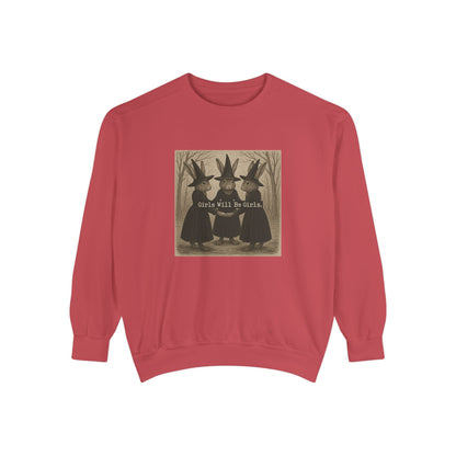 Girls Will Be Girls Rabbit Witch Circle – Garment-Dyed Bunny Sweatshirt | Halloween & Fall Collection