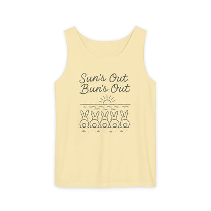 Sun's Out, Bun’s Out Tank Top – Funny Bunny Bums Summer Tee - Unisex Garment-Dyed | Beach Vibes - Vacation Apparel
