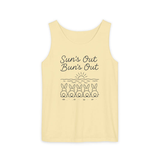Sun's Out, Bun’s Out Tank Top – Funny Bunny Bums Summer Tee - Unisex Garment-Dyed | Beach Vibes - Vacation Apparel